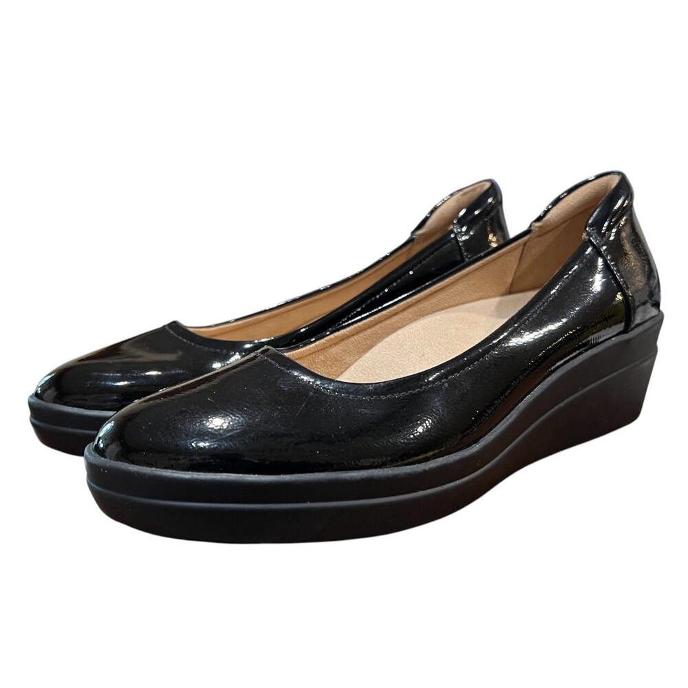 Naturalizer Black Patent Sam Comfort Wedge Pumps US 7.5 Office Casual Church - Picture 2 of 9